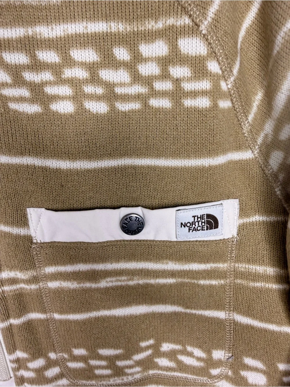 EUC The North Face Men's Half-Zip Striped Fleece Pullover - Tan & White